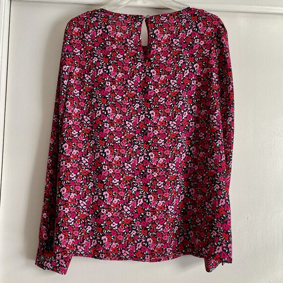 J. Crew Womens Top Pink Floral Peasant Blouse Size S Long Sleeve Keyhole Back - Picture 11 of 12